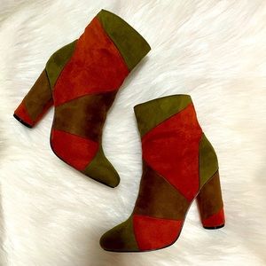 Cape Robbin Green Orange Brown Color block Ankle Boots